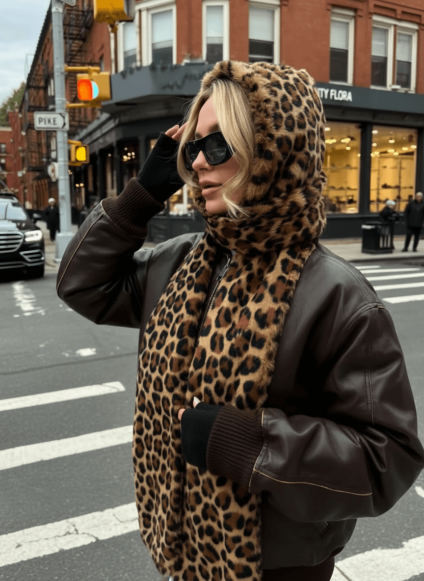 Marais Classic Leopard Hooded Scarf
